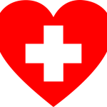Första hjälpen symbol i form av ett hjärta.